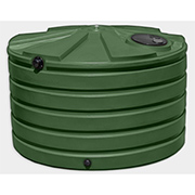 A low profile, dark green, cylindrical water tank.