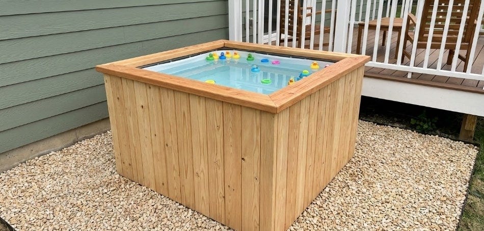 Repurposing an IBC tote for a hot water tub. Repurposing an IBC tote for a hot water tub.