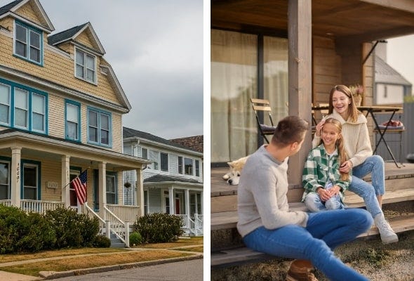A happy, safe, and secure modern American family on the front yard of their home. A happy, safe, and secure modern American family on the front yard of their home.
