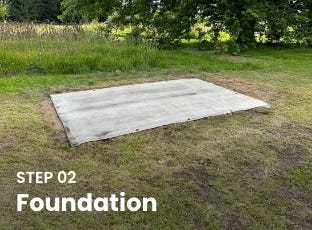 Concrete foundation pad prepared on grass for Step 02 of an inflatable concrete tank installation. Concrete foundation pad prepared on grass for Step 02 of an inflatable concrete tank installation.